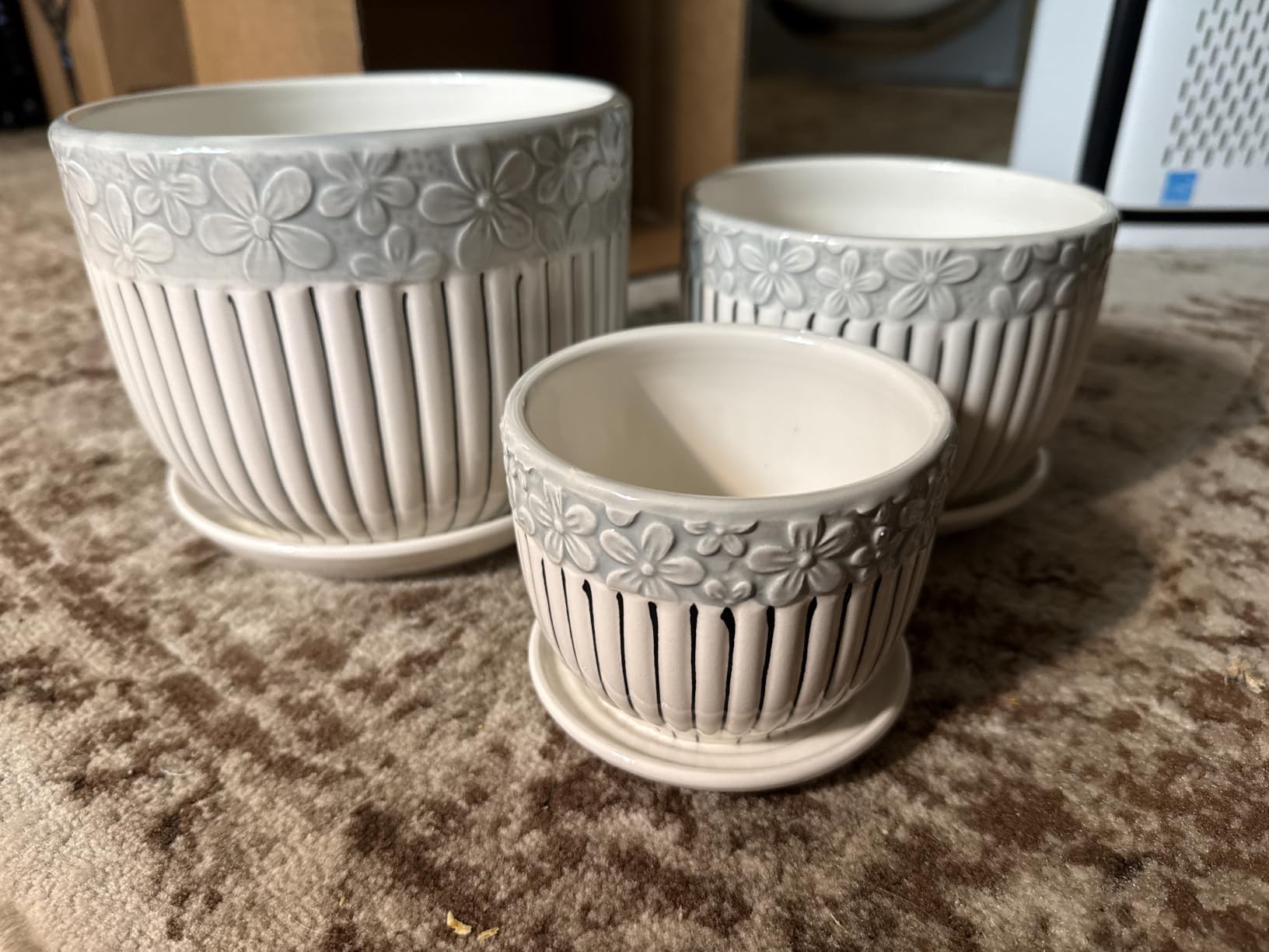 Gray Flower Pots, Texture Ceramic Plant Pots for Indoor Plants Set of 3 | Planters with Saucer | Cute Garden Pots | 6.7/5.5/4 Inch Succulent Pots | Indoor Decor Pots for Plants | Outdoor Garden Pots customer photo 2