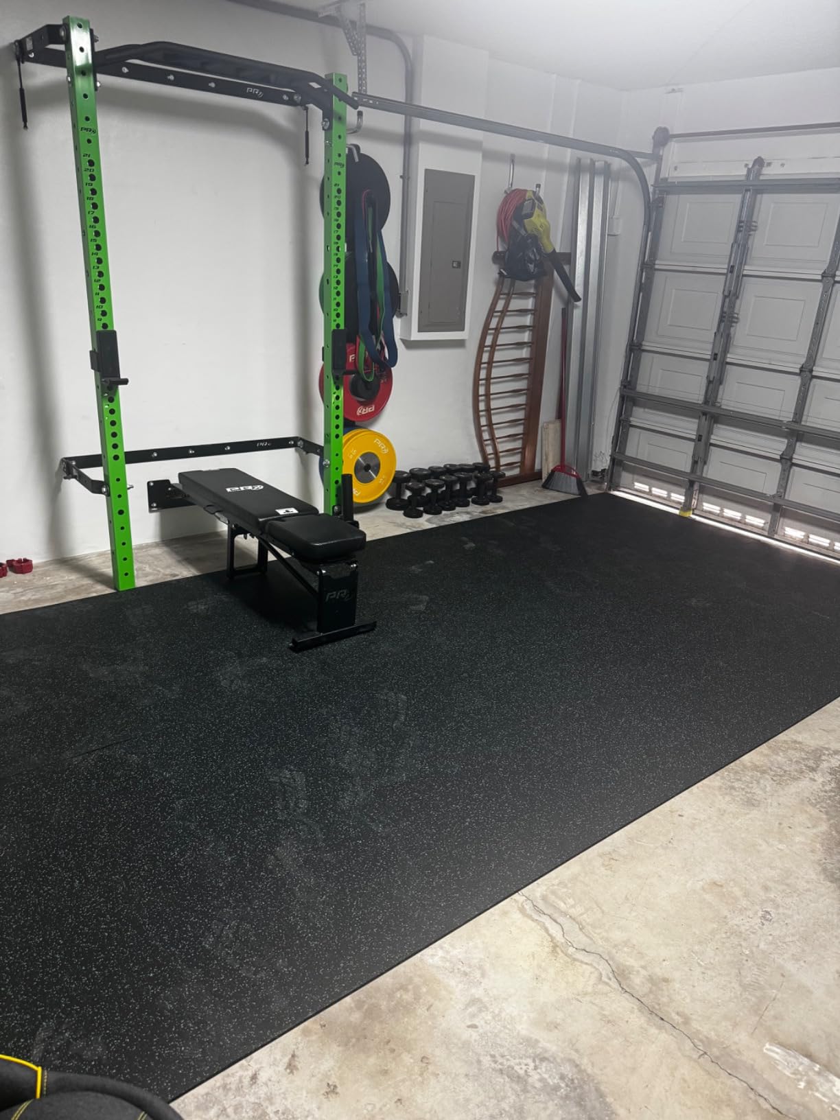 American Floor Mats 3/8in (9mm) Thick Solid Black 4' x 5' Heavy Duty Rubber Rolls, Protective Exercise Mats, Home Gym Rubber Flooring customer photo 1