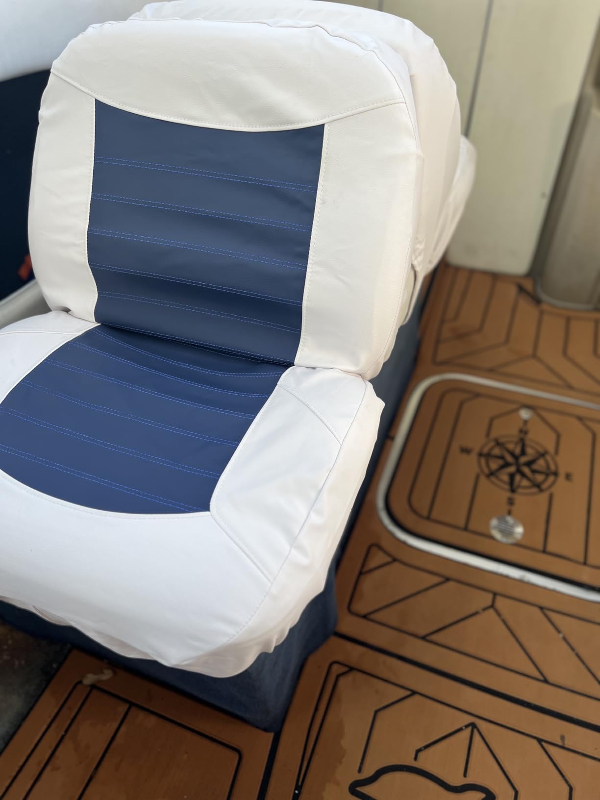 Boat Seat Cover Skin Replacements: All White Vinyl Upholstery for Marine Back-to-Back Lounge Bench Seats customer photo 1