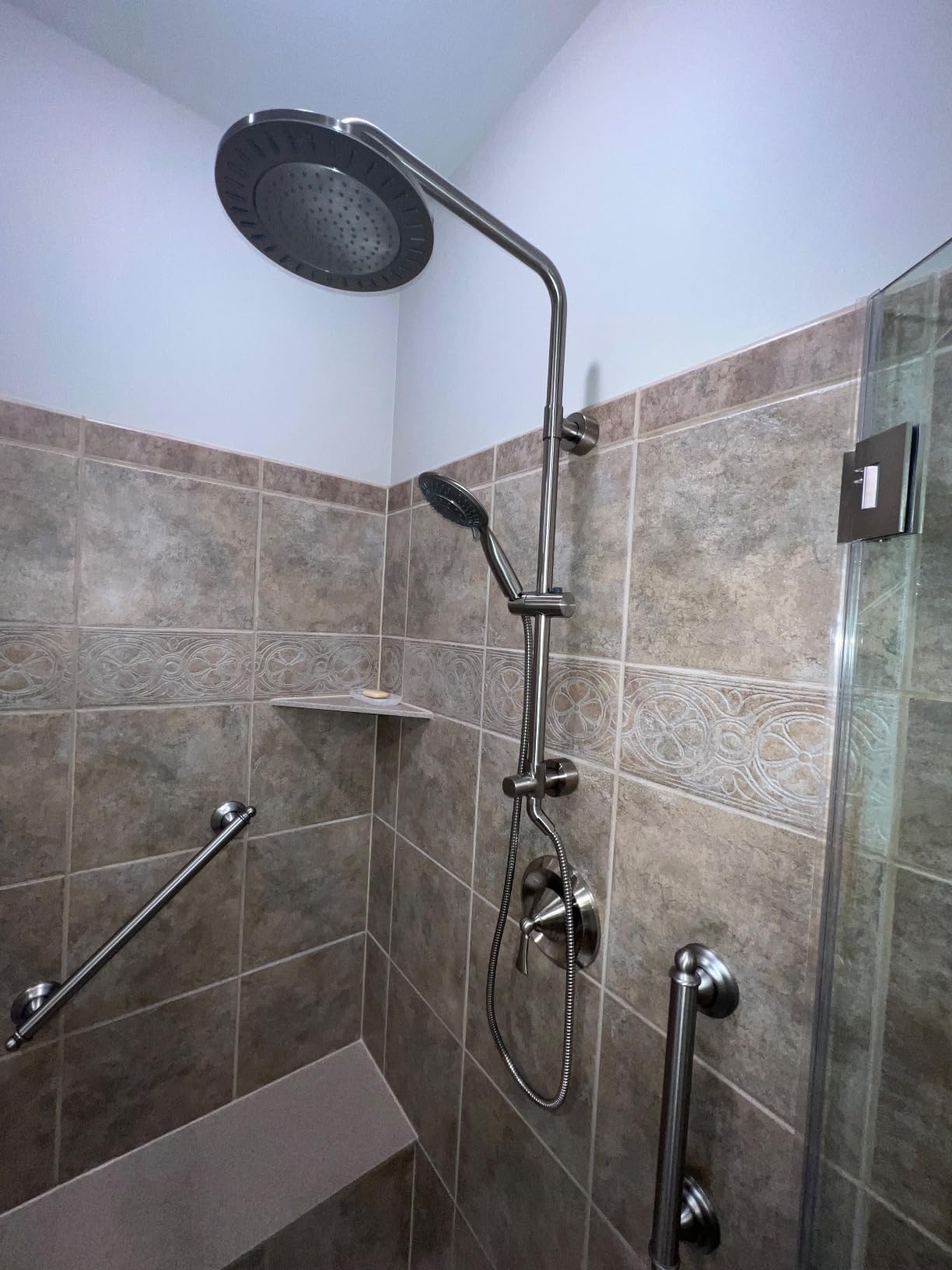 BRIGHT SHOWERS Rain Shower Heads System - 9 Inch Rainfall Shower Head and Handheld Shower Head with Height Adjustable Holder, Solid Brass Rail and 60