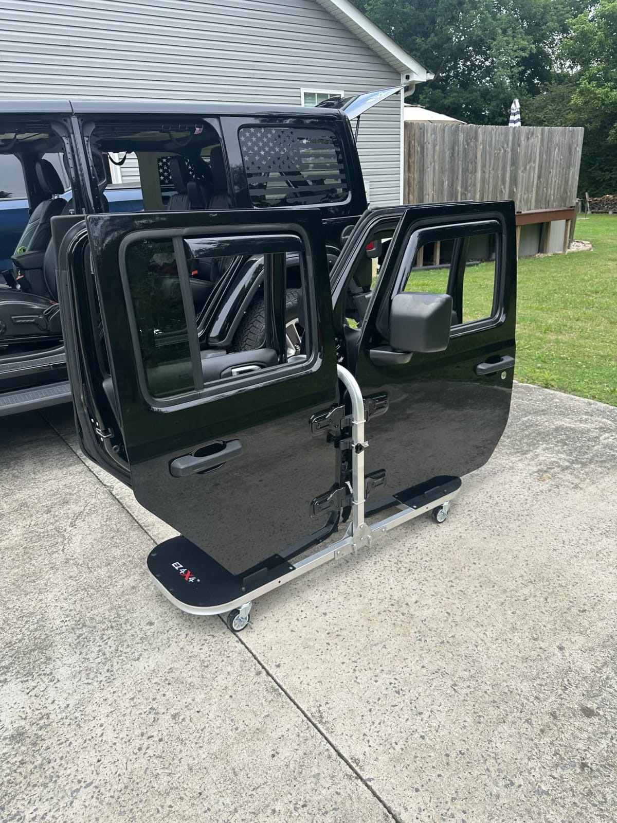 EZ4X4 Aluminum Black 4 Door Folding Rolling Door Cart, Storage Door Rack Holder Stand fits Jeep® Wrangler JL JLU JK JKU TJ YJ and Gladiator JT Patented customer photo 1