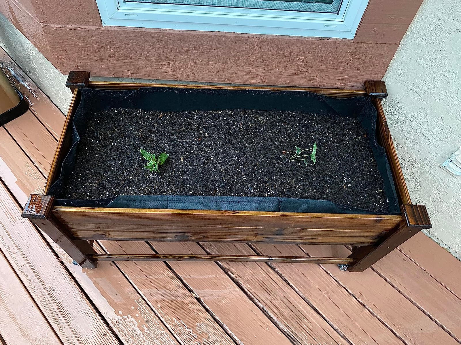 OIPRTGFJ Cedar Wood Outdoor Raised Garden Bed Planter Box with Locking Wheels, 41x21x20 inch, Carbonization Color customer photo 2