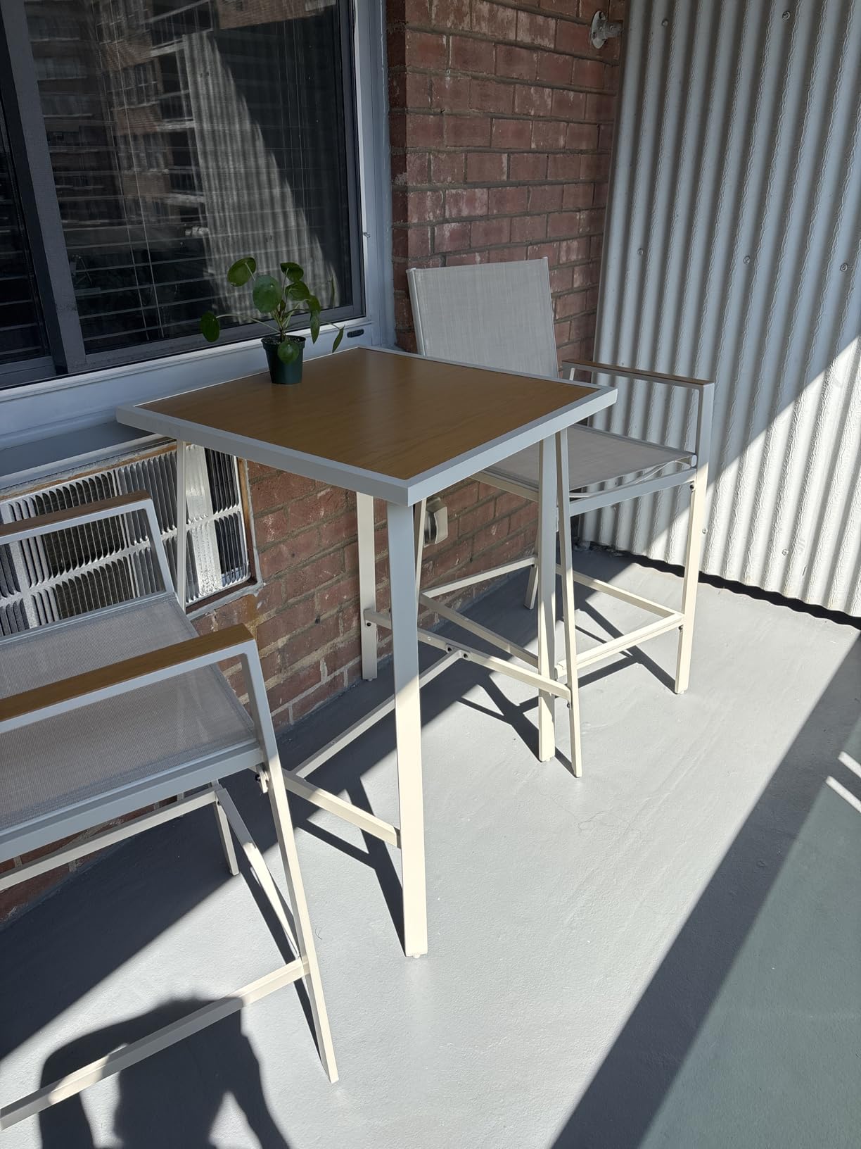 LAUSAINT HOME 3-Piece Patio Bar Set, All Weather Textilene Bar Height Table and Chairs Set with Wood Like-Top Table, Metal Counter Height Bar Stools and Table Set for Garden, Deck, Balcony customer photo 2