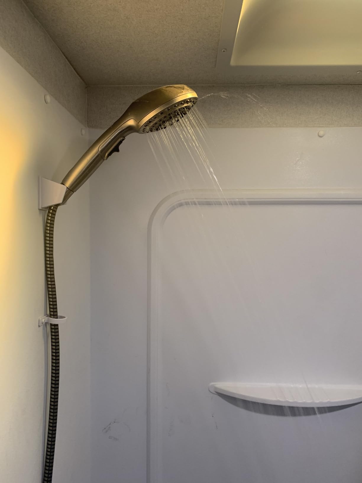 HANLIAN On/Off High Pressure Handheld Shower Head for RV Camper | 3 Spray Modes Shower Head with Pause Button, Water Saving Shower Head with Hose and Self-adhesive Holder (Brushed Nickel) customer photo 2