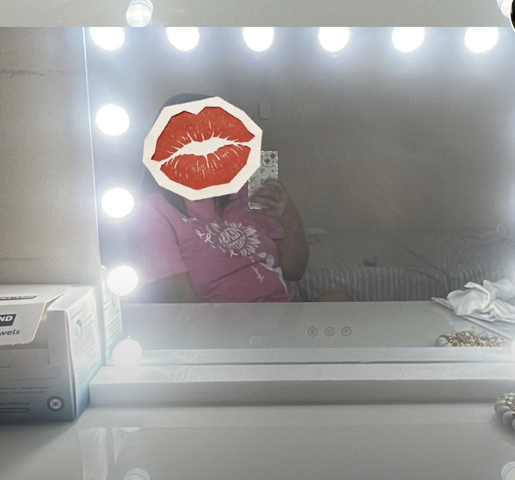 Gvnkvn Vanity Mirror with Lights, 32 x 24 Tabletop Hollyhood Makeup Mirror, Hollywood Lighted Mirror with 18 Dimmable LED Bulbs,3 Colors Modes,Touch Control,Metal Frame, customer photo 1