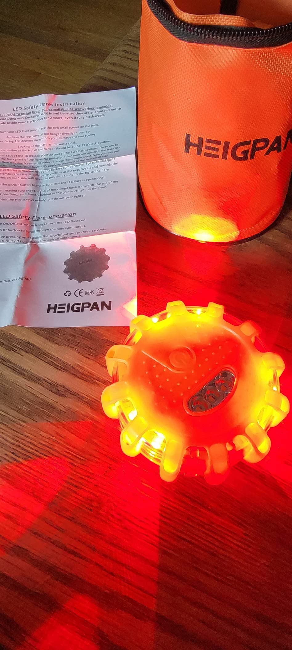 HEIGPAN GP904 LED Road Flares 4 Pack, Battery Powered Safety Warning Lights with Magnetic Base & Hook, 9 Flashing Modes for Roadside Emergency Car Truck Boat (Batteries NOT Included) customer photo 1
