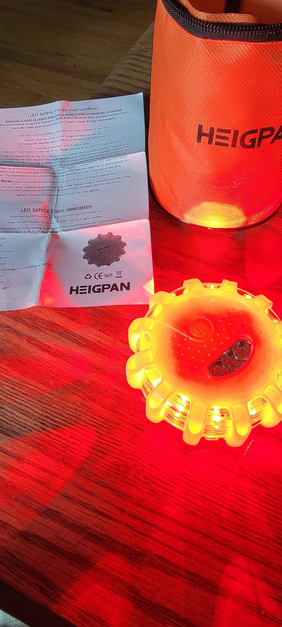 HEIGPAN GP904 LED Road Flares 4 Pack, Battery Powered Safety Warning Lights with Magnetic Base & Hook, 9 Flashing Modes for Roadside Emergency Car Truck Boat (Batteries NOT Included) customer photo 2