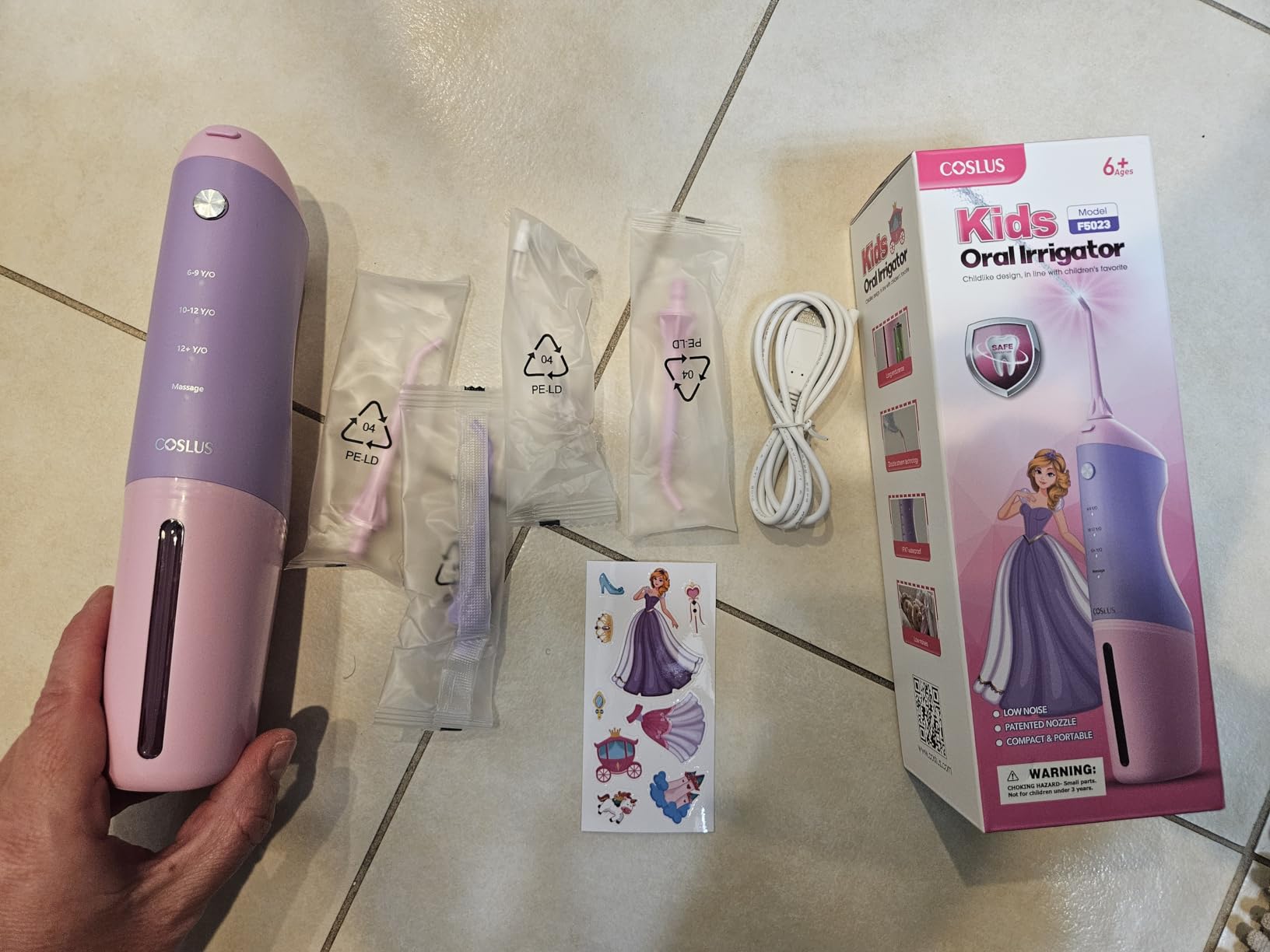 COSLUS C31 Kids Water Dental Flosser, Safe & Gentle, Ages 6+, Pink Purple customer photo 2
