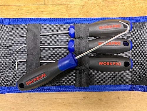 WORKPRO 4-Piece Precision Pick and Hook Set with Pouch, Angled Pick, Straight Pick, 90-degree Pick, Full Hook, Mini Pick Set Mechanic, Remove Small Fuses, Wire Plugs and 