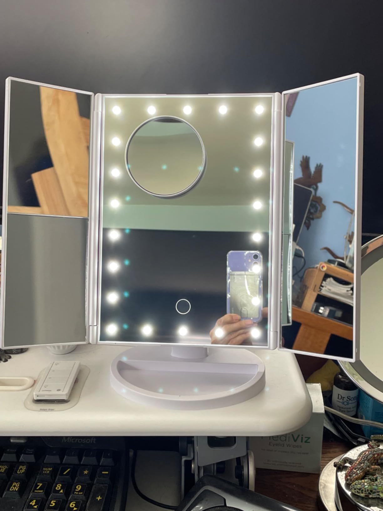 DenCert Makeup Mirror Vanity Mirror with Lights 1X 2X 3X 10X Magnification, Lighted Makeup Mirror, Touch Control, Tri-Fold Portable LED Makeup Vanity, Two Power Supply Modes, White customer photo 2