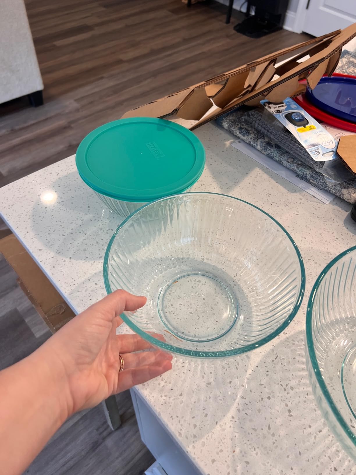 Pyrex Sculpted (3-Pack) Glass Mixing Bowls Set With Plastic Lids | For prepping, baking, & cooking, preheated oven, dishwasher, mircrowave & freezer safe customer photo 2