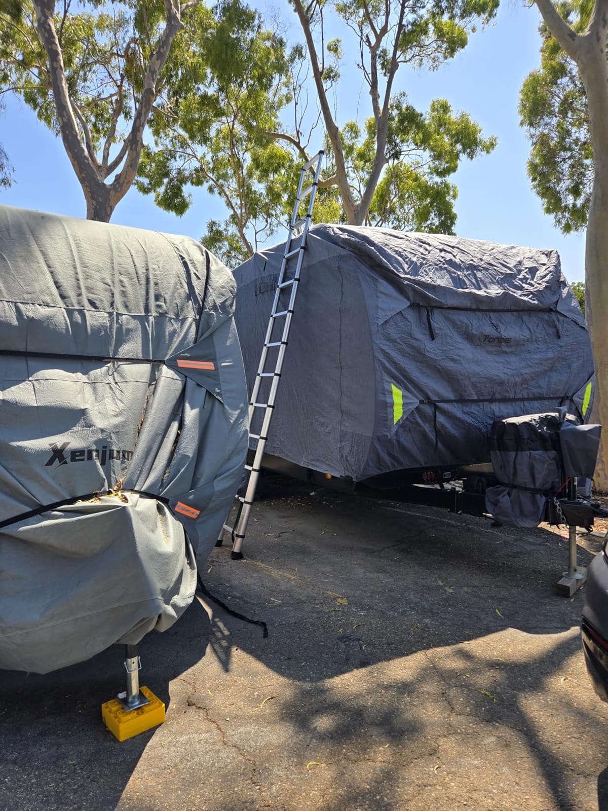 Fonzier RV Cover, Heavy Duty 9 Layers Travel Trailer Cover, 26-28FT | RV Cover for Travel Trailer with 4 Tire Covers, Waterproof Camper Cover, Windproof Ropes, Gutter Cover, Rip-Stop Anti-UV customer photo 1