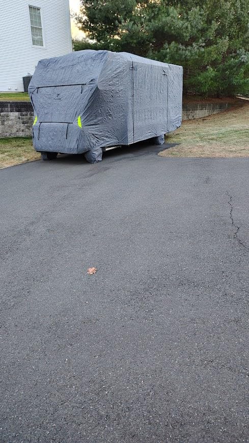 Fonzier RV Cover, Heavy Duty 9 Layers Travel Trailer Cover, 26-28FT | RV Cover for Travel Trailer with 4 Tire Covers, Waterproof Camper Cover, Windproof Ropes, Gutter Cover, Rip-Stop Anti-UV customer photo 2
