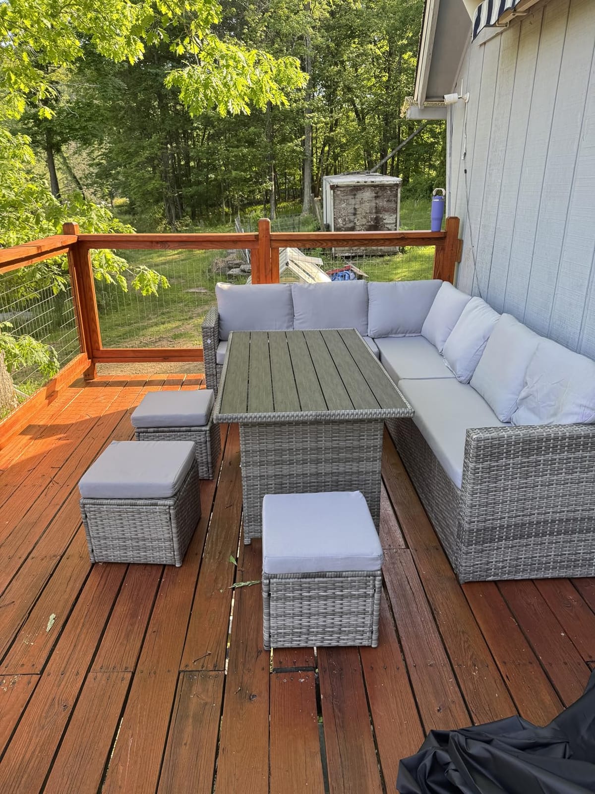 Wumiokio Patio Furniture Set, 7 Pieces Outdoor Patio Furniture with Dining Table & Chair, All Weather Wicker Conversation Set with Ottoman, Grey (Include Sofa Dust Cover) customer photo 1