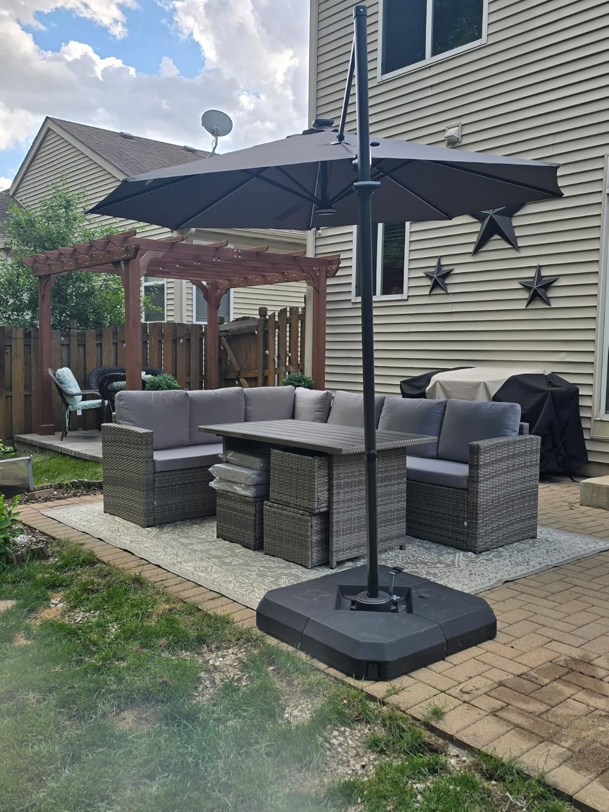 Wumiokio Patio Furniture Set, 7 Pieces Outdoor Patio Furniture with Dining Table & Chair, All Weather Wicker Conversation Set with Ottoman, Grey (Include Sofa Dust Cover) customer photo 2