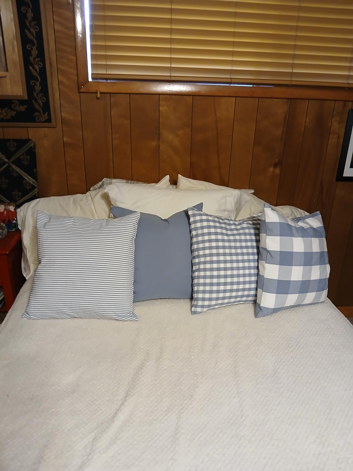 Light Blue Outdoor Gingham Throw Pillow Covers 18x18 Set of 2,Coastal Decor customer photo 2