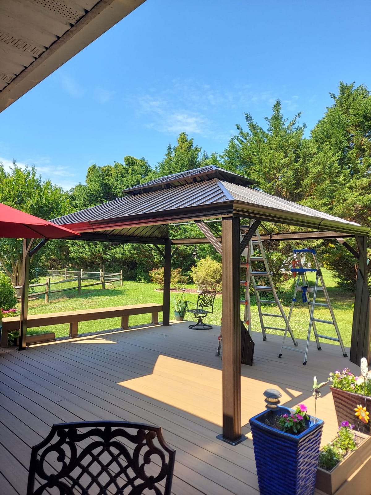Kozyard Alexander 12' x 14' Hardtop Gazebo, Aluminum Frame | Galvanized Steel Double Roof, Outdoor Permanent Pavilion with Curtains and Netting for Patio, Backyard, Lawn, Gray customer photo 1
