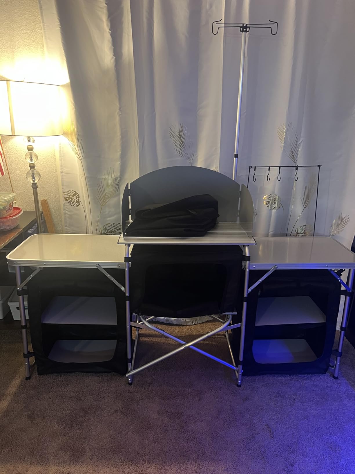 VEVOR Camping Kitchen Table, Folding Outdoor Cooking Table with Storage Carrying Bag, Aluminum Cook Station 3 Cupboard & Detachable Windscreen, Quick Set-up for Picnics, BBQ, RV Traveling, Black customer photo 1