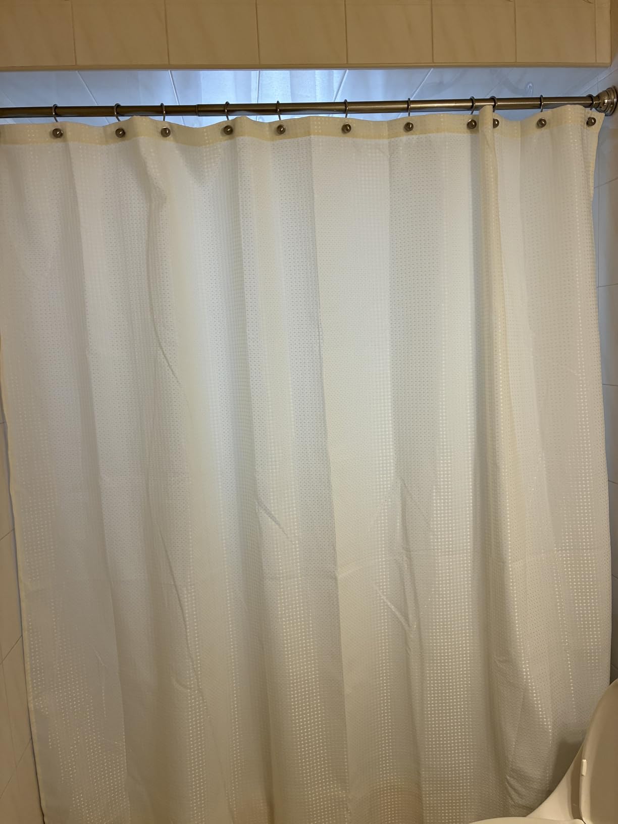 Barossa Design Waffle Weave White Shower Curtain Hotel, Standard Size | Hotel Luxury Quality, Water Repellent, Machine Washable Fabric Shower Curtain for Bathroom customer photo 1