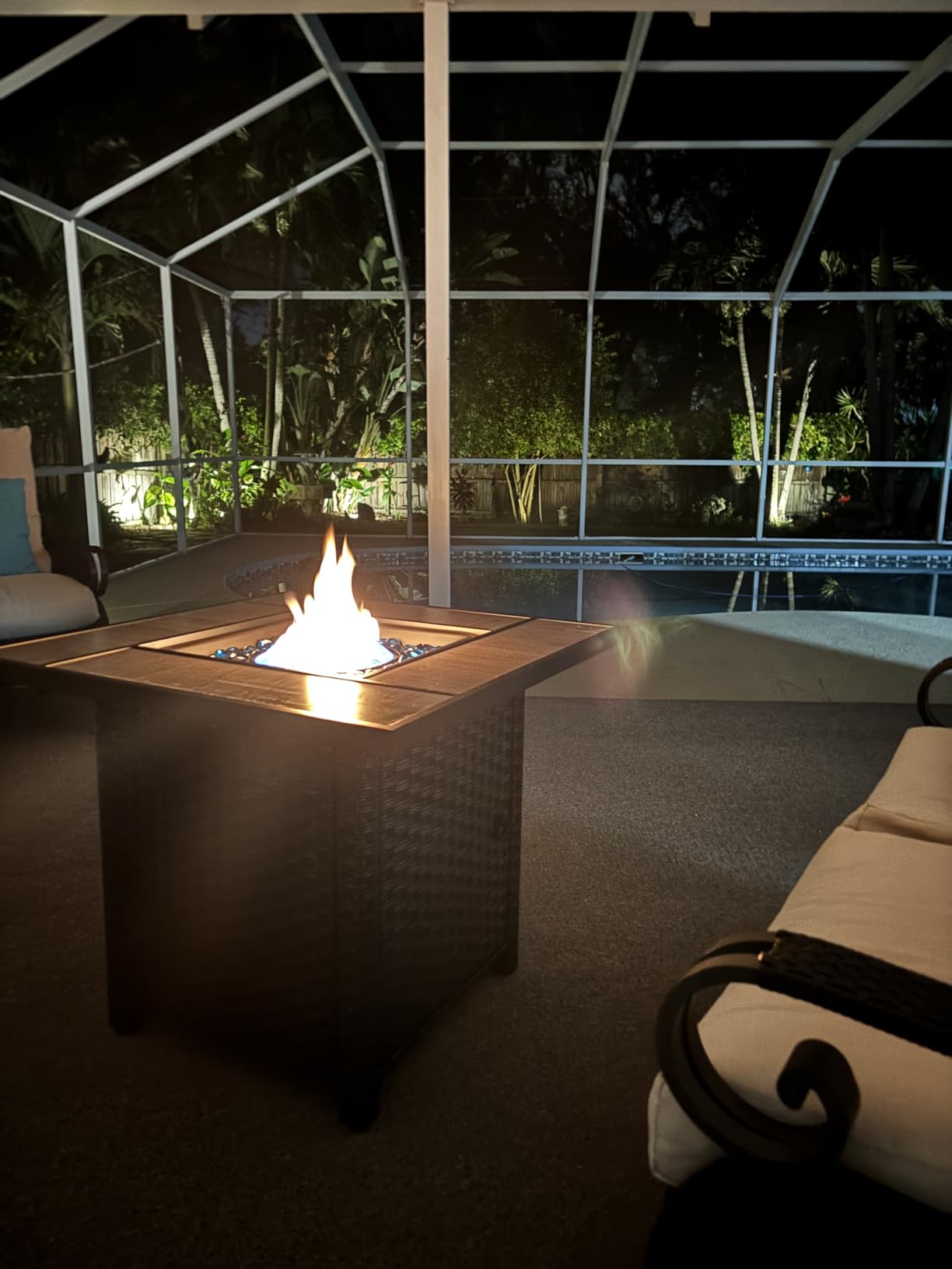 Outdoor Propane Fire Pit, 30 Inch PE Wicker Patio Firepit Table with Fire Glass for Outside Parties and Gatherings on Garden Backyard Porch customer photo 2