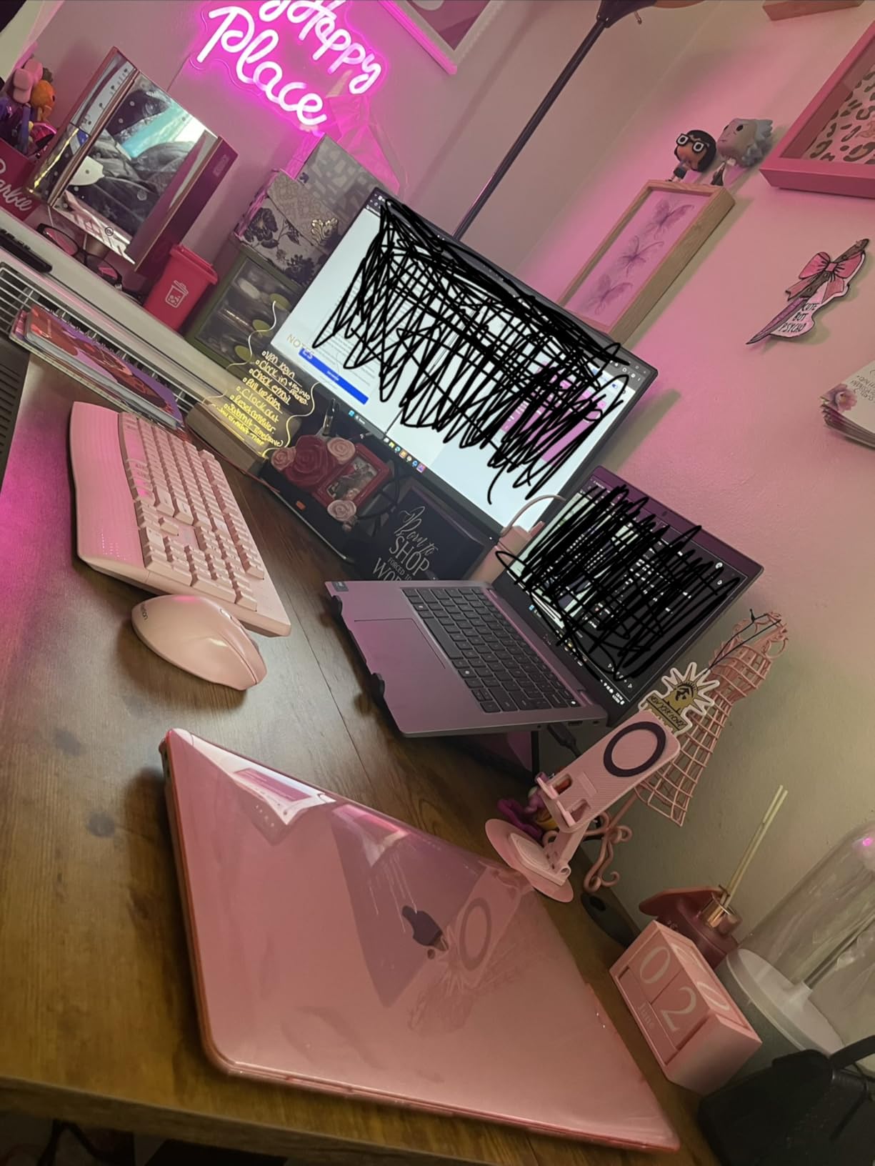 MEETION Wireless Keyboard and Mouse Combo, Full-Size with Wrist Rest, Pink customer photo 1