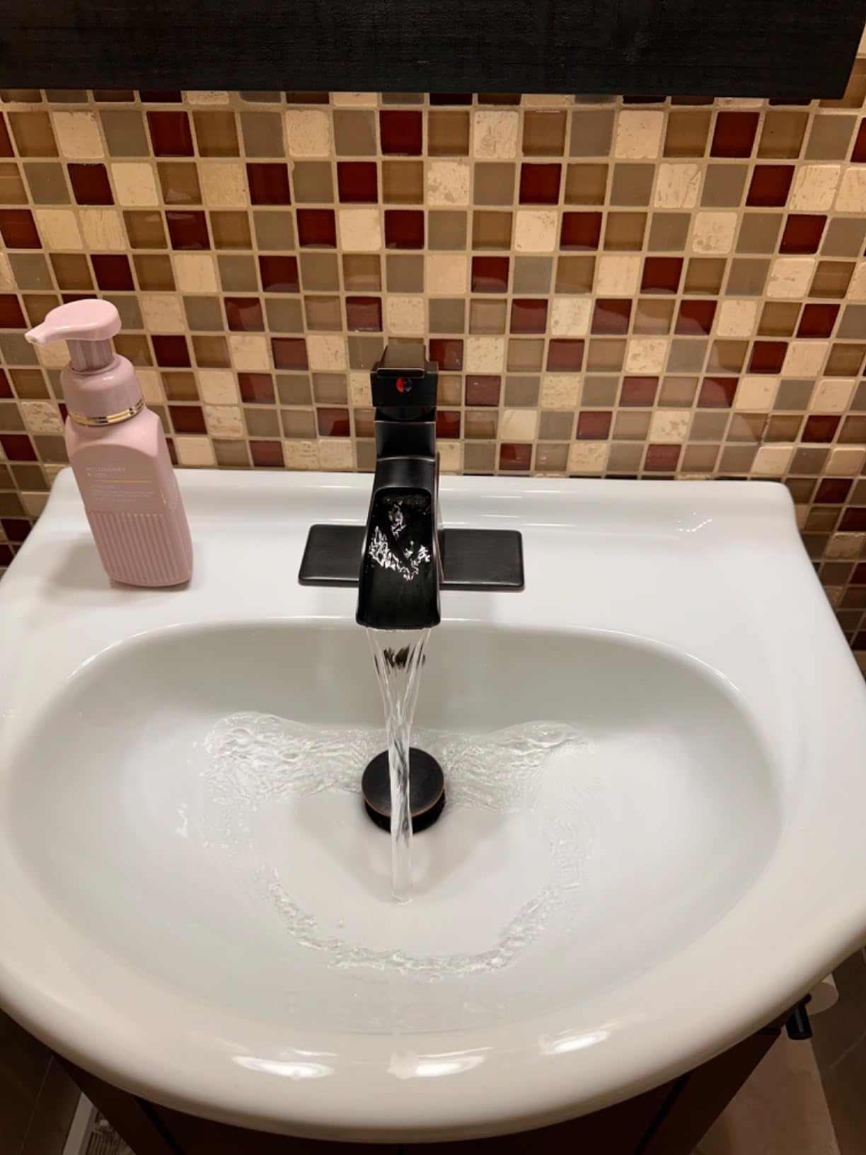 Brass Bathroom Waterfall Faucet, Oil Rubbed Bronze, Single Handle with Deck Plate customer photo 1