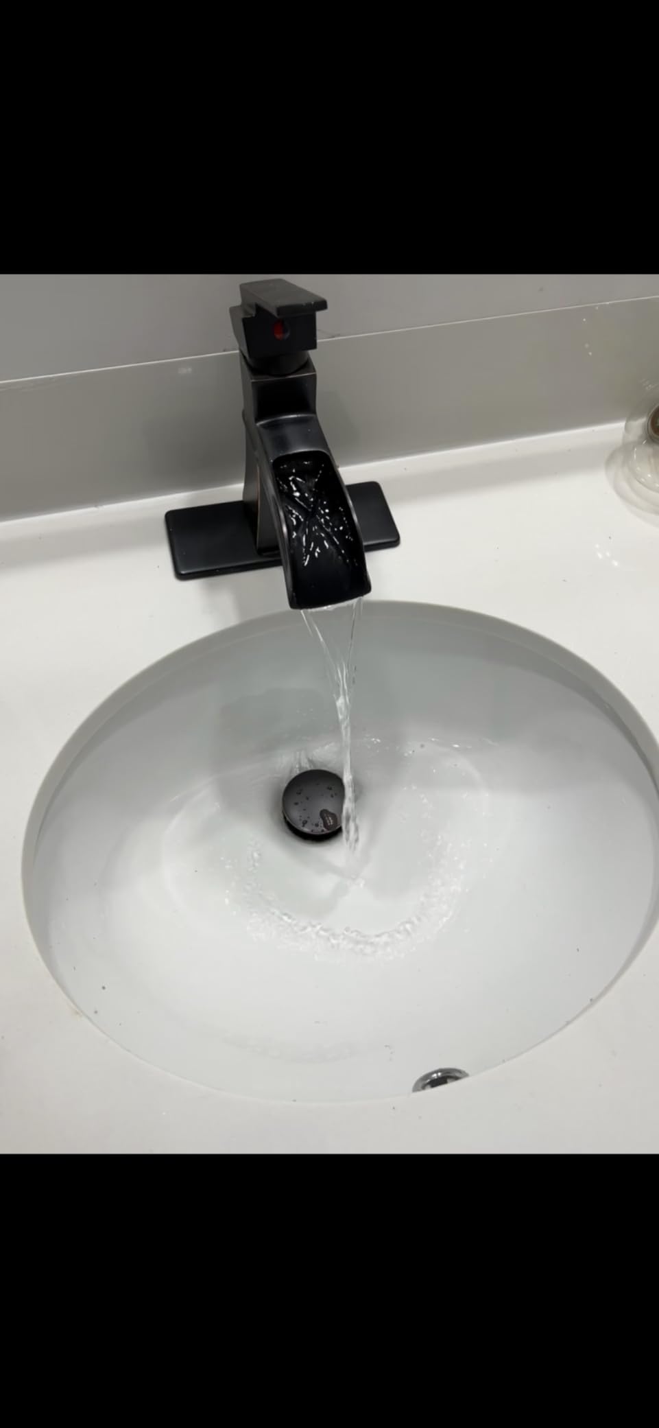 Brass Bathroom Waterfall Faucet, Oil Rubbed Bronze, Single Handle with Deck Plate customer photo 2