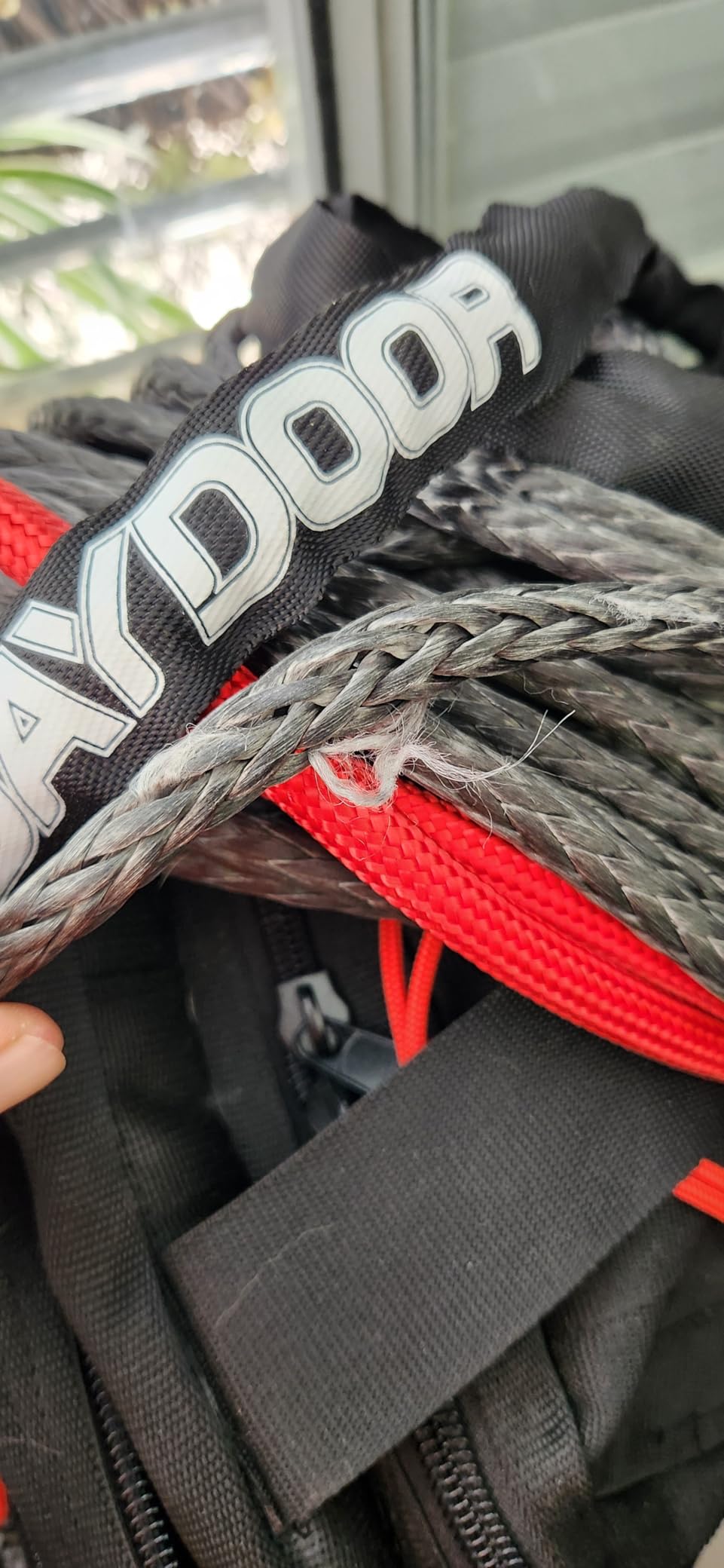 DAYDOOR Synthetic Winch Rope, 3/8in x 92ft 25,500Lbs, Gray | Heavy Duty UHMWPE, Protective Sleeve, Forged Winch Hook, Safety Pull Strap, for Offroad 4x4 Vehicles, SUV, Trucks customer photo 1