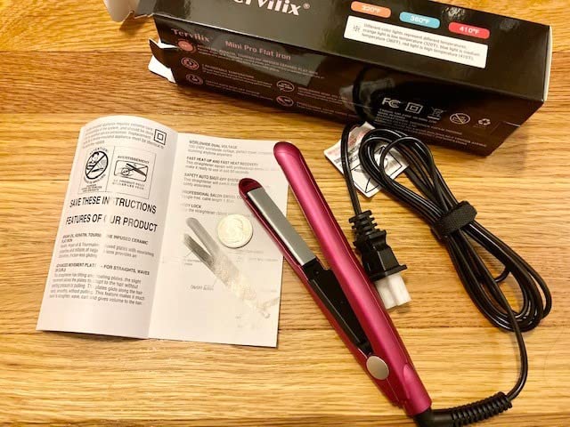 Terviiix Mini Flat Iron Hair Straightener, Adjustable Temperature, Travel-Size, 1/2