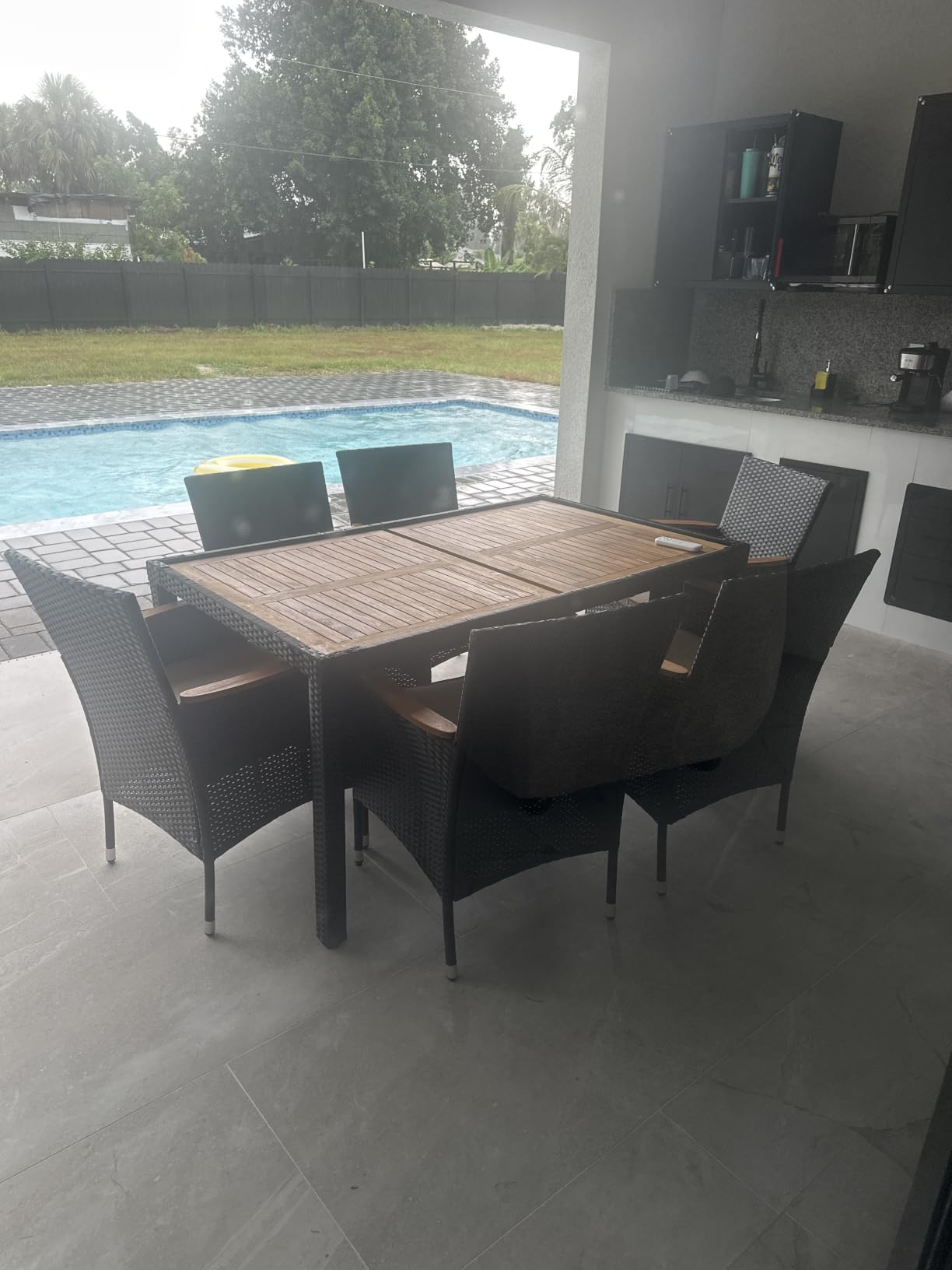 Devoko 7 PCS Acacia Wood Patio Dining Set, Gray Rattan customer photo 1
