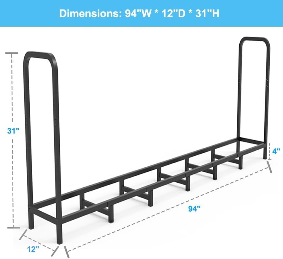 4ft Firewood Rack Holder, Adjustable Heavy Duty Fire Log Stacker Stand for Fireplace, Outdoor Indoor Metal Wood Pile Storage Organizer, Patio Logs Stand tool, Black customer photo 1