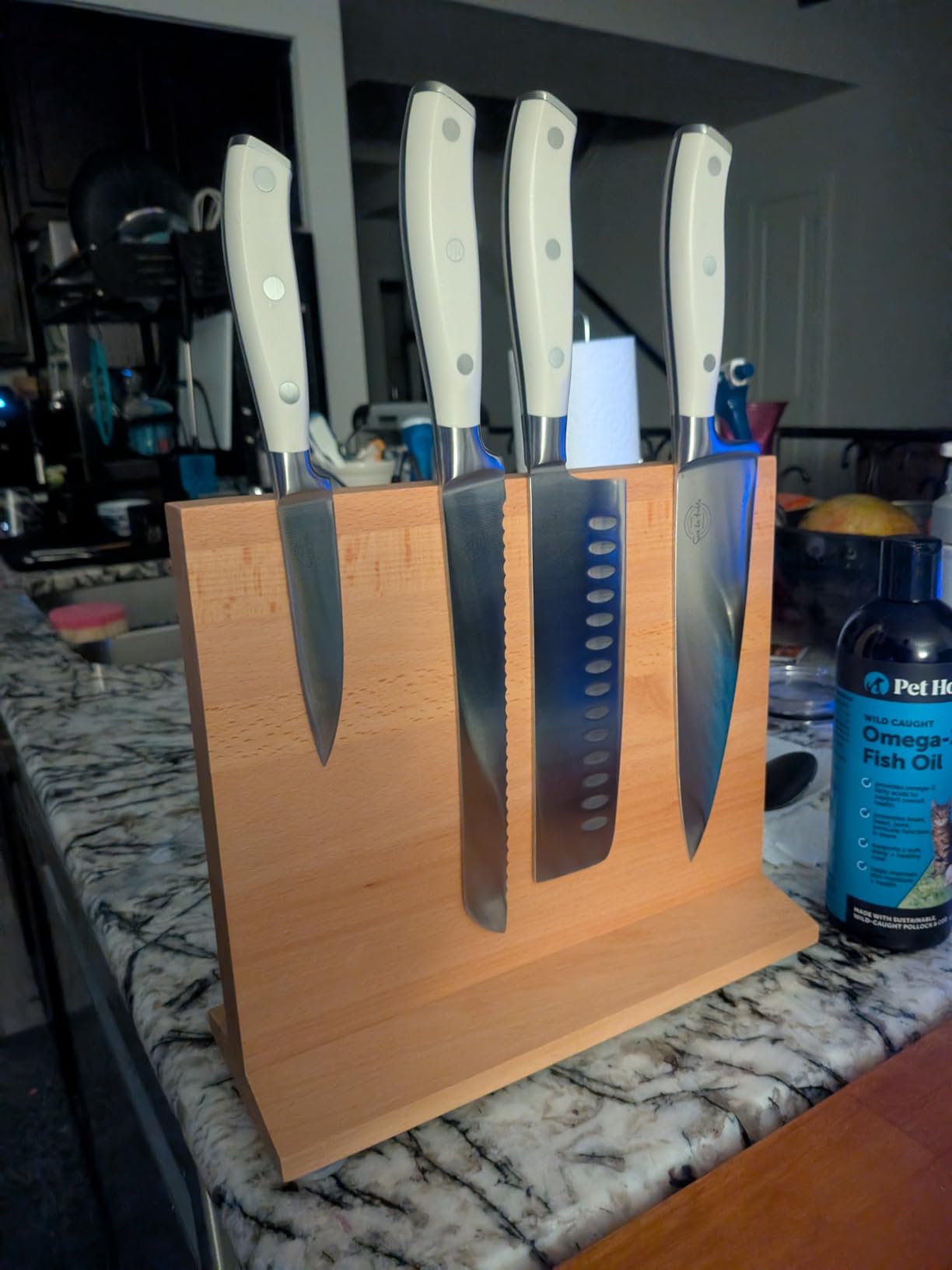 Sur La Table Kitchen Essentials 5 Piece German Steel Blade w/Triple Riveted Handle Set on Beechwood Magnetic Block - Linen White customer photo 2
