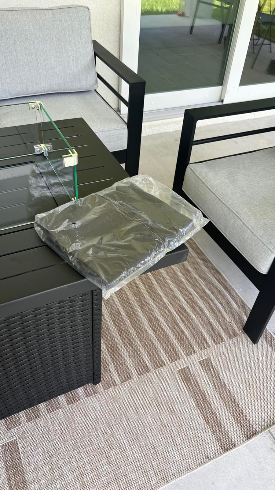 LayinSun Outdoor Aluminum Furniture Set with Fire Pit Table, 4 Pieces Patio Sectional Conversation Chat Sofa Modern Seating Set customer photo 1