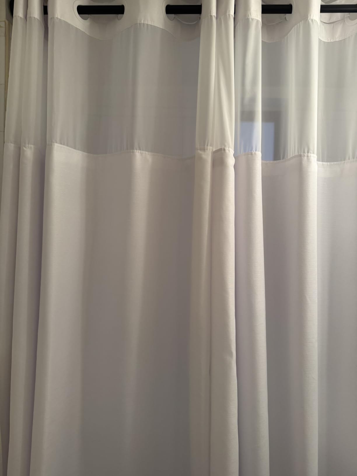 Eachope No Hooks Polyester Textured Shower Curtain with Snap-in Fabric Liner Set, Hotel Luxury Decor Shower Curtains for Bathroom with See Through Top Window, Waterproof & Washable, 71Wx74H, Cream customer photo 2