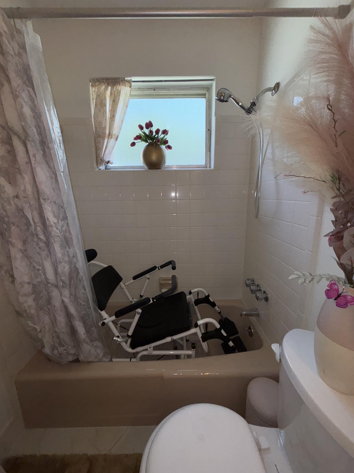 Vive Reclining Shower Chair with Wheels - Commode Wheelchair for Seniors, Disabled & Handicap - Padded Transfer Rolling Chairs w/Arms - Portable, Waterproof Shower Chair - Reclines for Easy Hair Wash customer photo 2