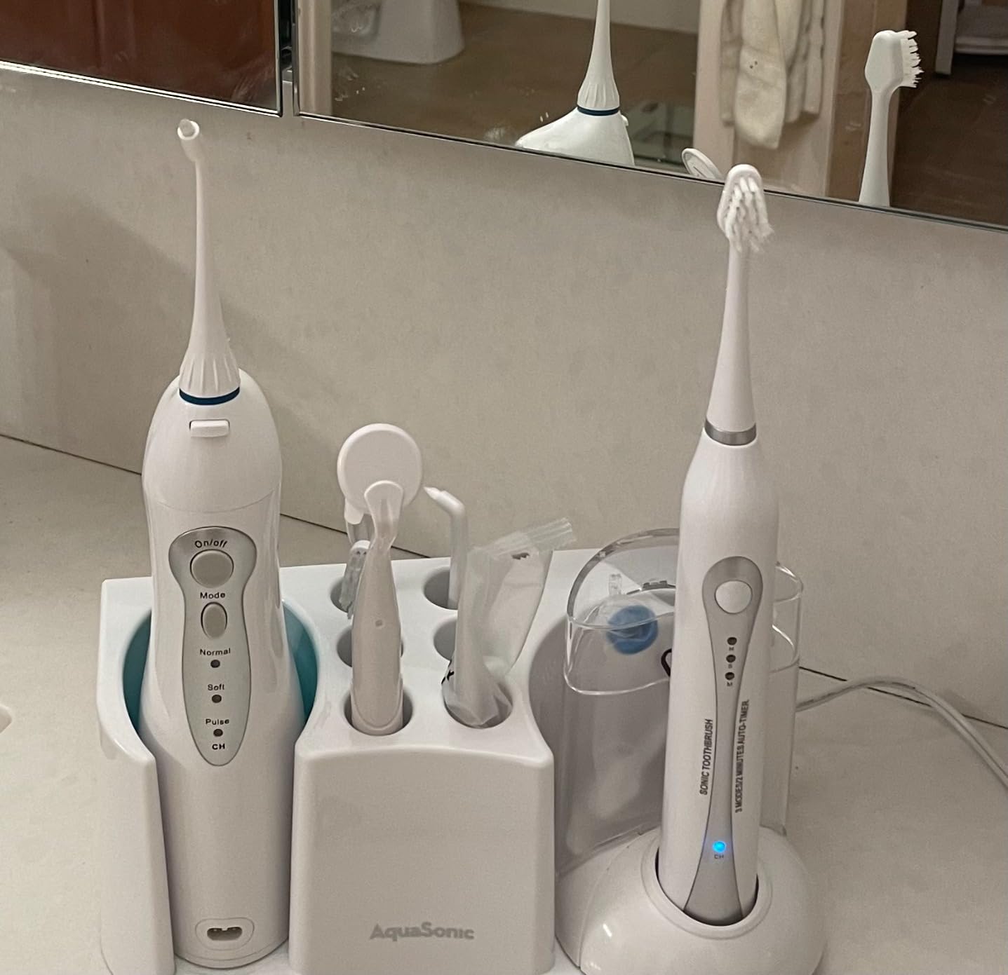 AquaSonic Home Dental Center Rechargeable Power Toothbrush & Smart Water Flosser - Complete Family Oral Care System - 10 Attachments and Tips Included - Various Modes & Timers (Black) customer photo 1
