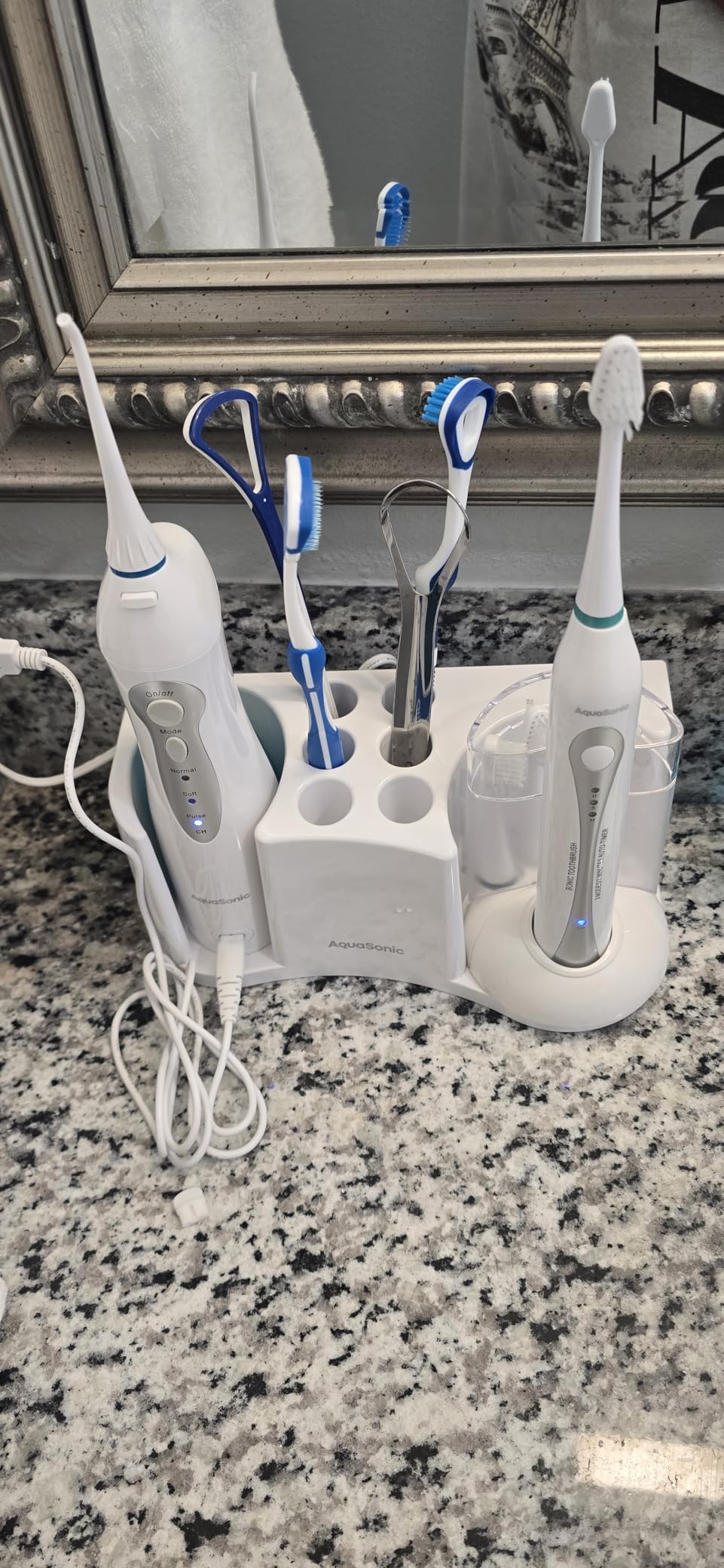 AquaSonic Home Dental Center Rechargeable Power Toothbrush & Smart Water Flosser - Complete Family Oral Care System - 10 Attachments and Tips Included - Various Modes & Timers (Black) customer photo 2