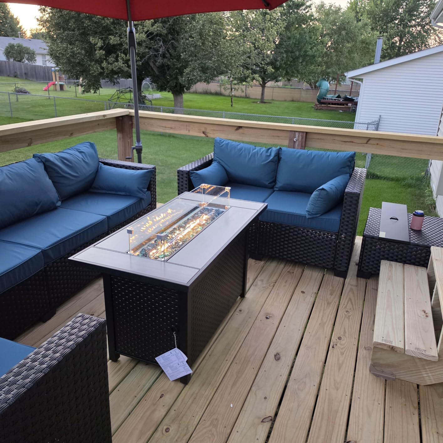 Rattaner 8 PCS Outdoor Furniture Sets 60000BTU 45-Inch Outdoor Propane Fire Pit Table Patio Furniture Set No-Slip Cushions and Waterproof Covers, Light Grey customer photo 2