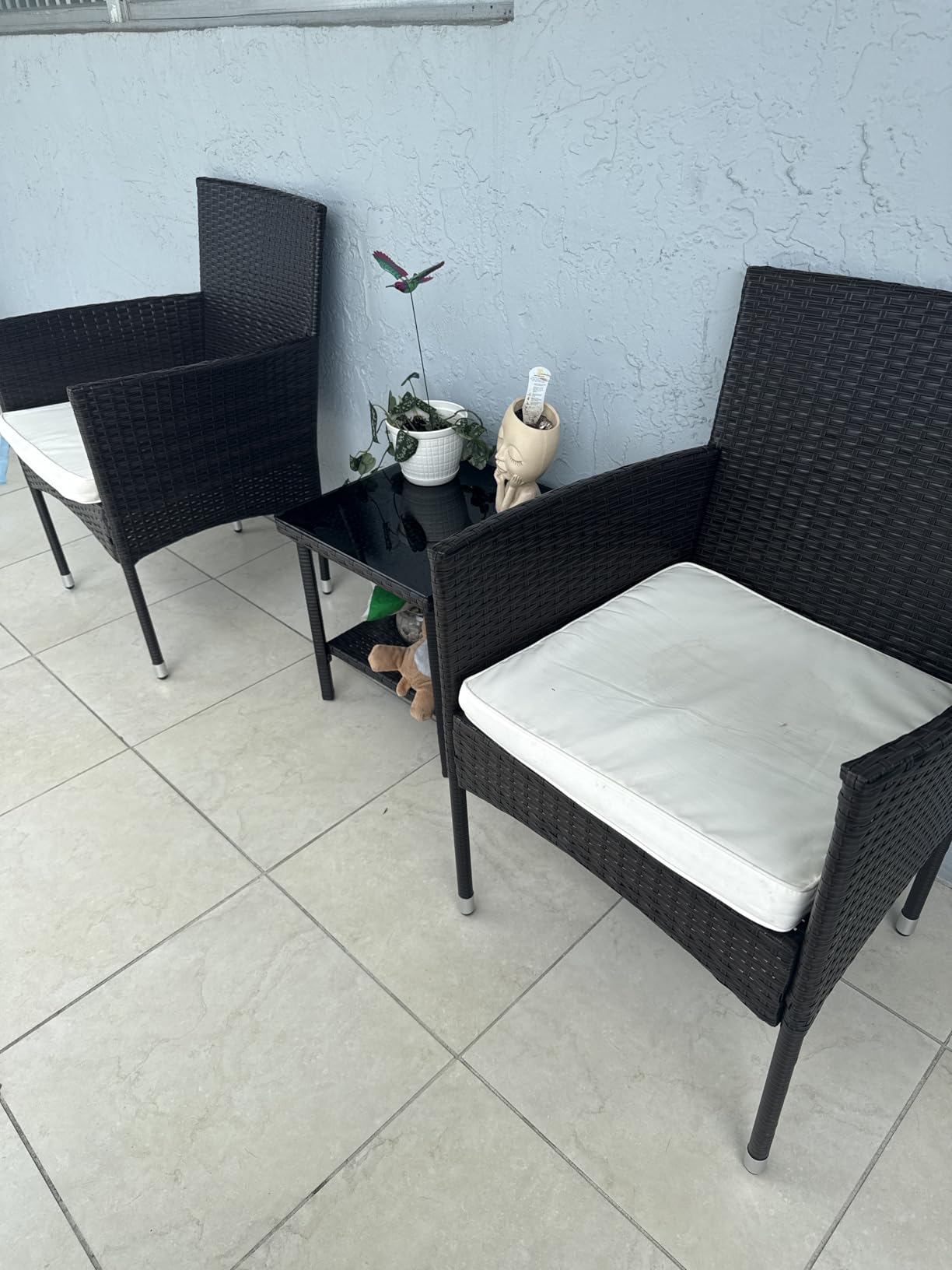 PayLessHere Set of 3 Outdoor Furniture Set Heavy Duty Patio Furniture Set Sturdy Conversation Set with 2 Rattan Chairs Glass Top Coffee Table Seat Cushions for Coffee Bar Poolside Patio Outdoor, Red customer photo 1