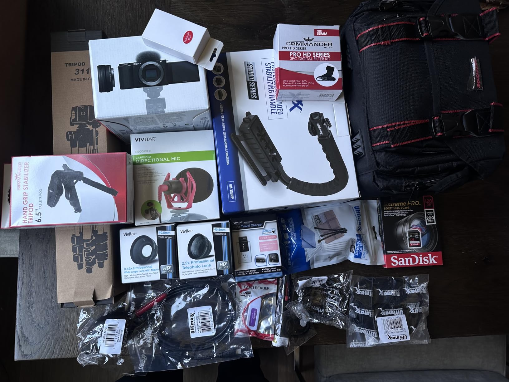 Sony ZV-E10 + 16-50mm Lens, LED Light, Microphone, 128GB Extrem Speed, U-Grip, Filters, Tripod, Case, Software, & More - Pro Video Bundle (38pc) customer photo 1