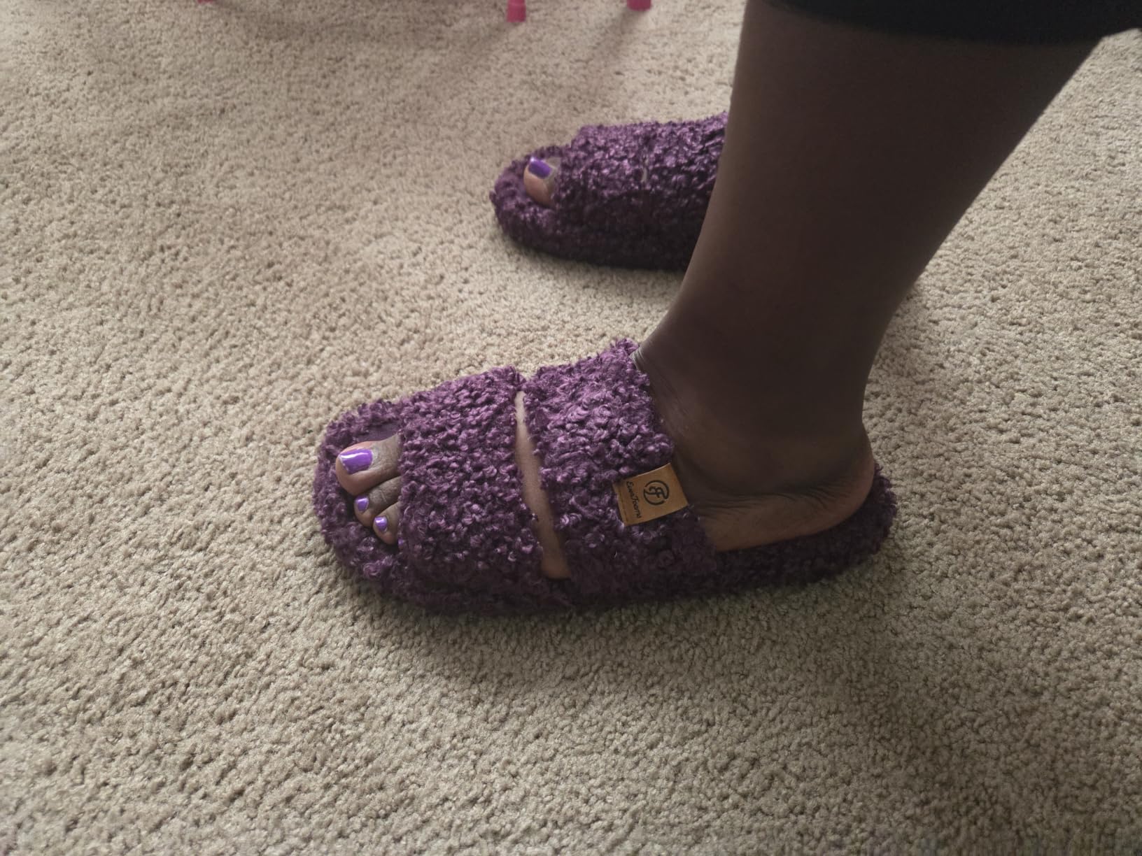 EverFoams Womens Fuzzy Open-toe Slippers Memory Foam Indoor House Shoes customer photo 1