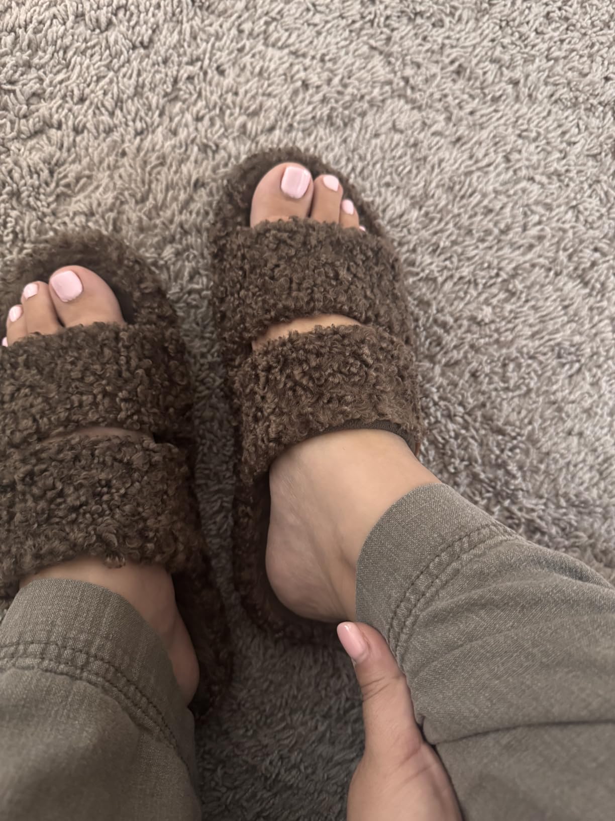 EverFoams Womens Fuzzy Open-toe Slippers Memory Foam Indoor House Shoes customer photo 2