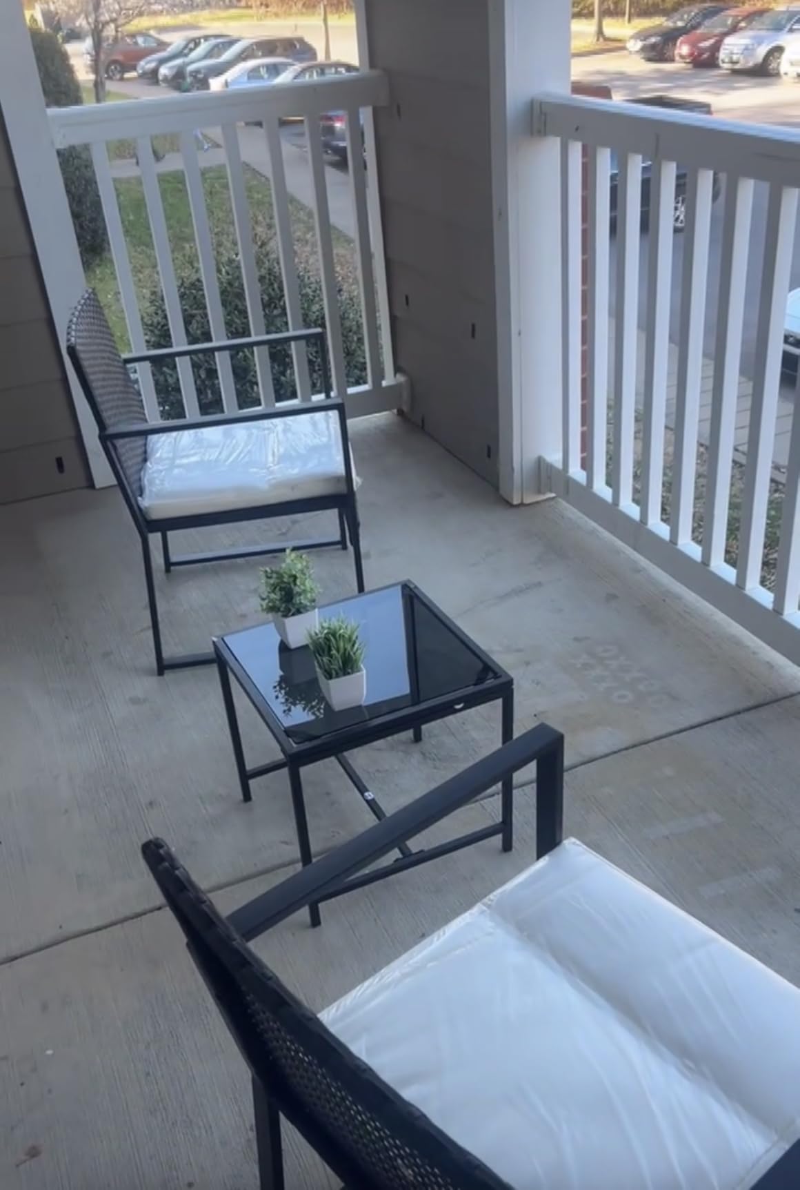 PayLessHere | 3-Piece Outdoor Patio Furniture Set | Khaki | Modern Rattan Bistro Set with Cushioned Chairs & Tempered Glass Coffee Table | Indoor & Outdoor Seating | for Balcony, Garden, Poolside customer photo 2
