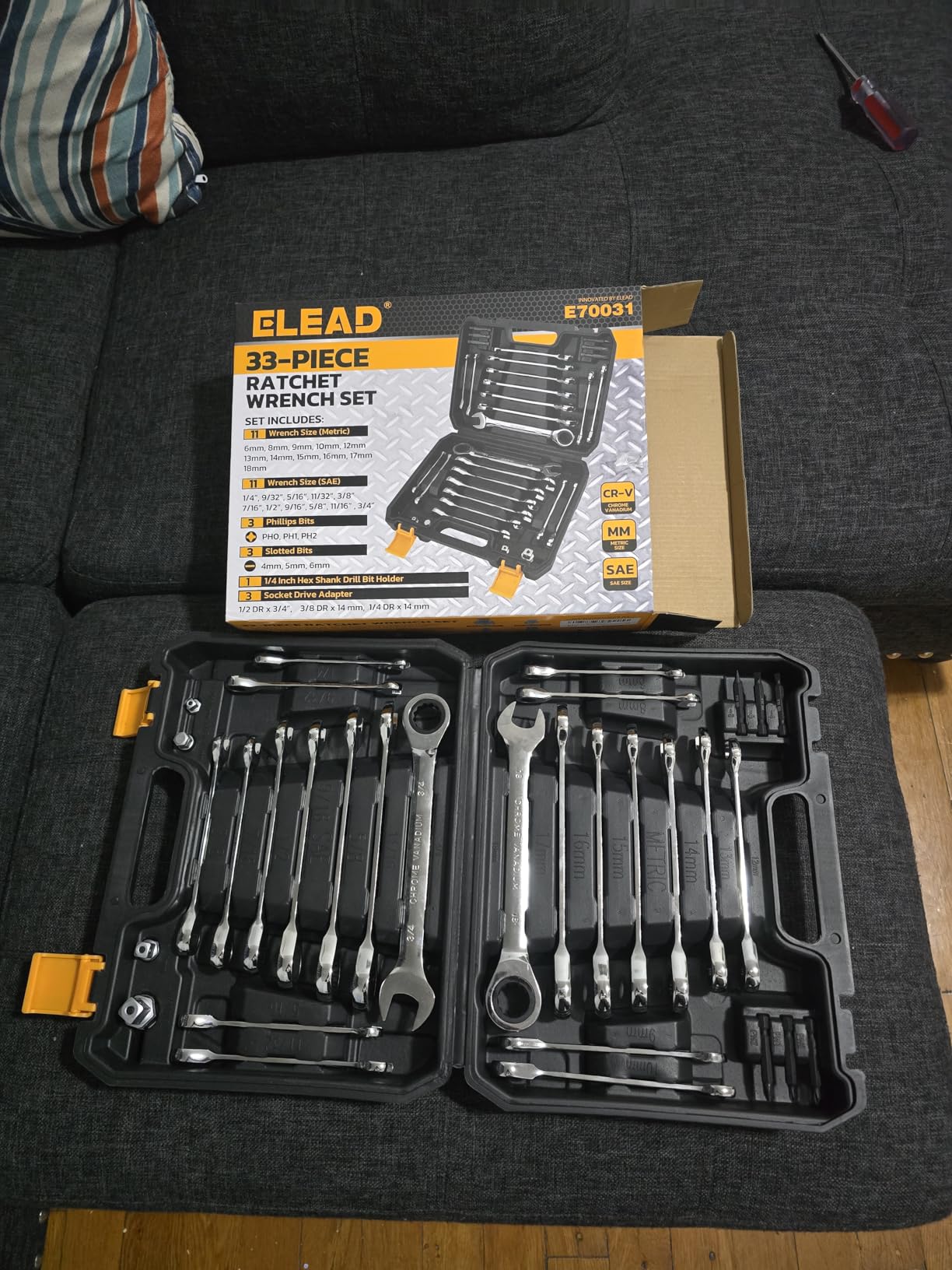 ELEAD 33-Piece Combination Ratchet Wrench Set | SAE & Metric Sizes (1/4 to 3/4 & 6-18mm) | 72-Tooth Gear Design | CR-V Steel | Organizer Carry Case | Ideal for Mechanics & DIY customer photo 2