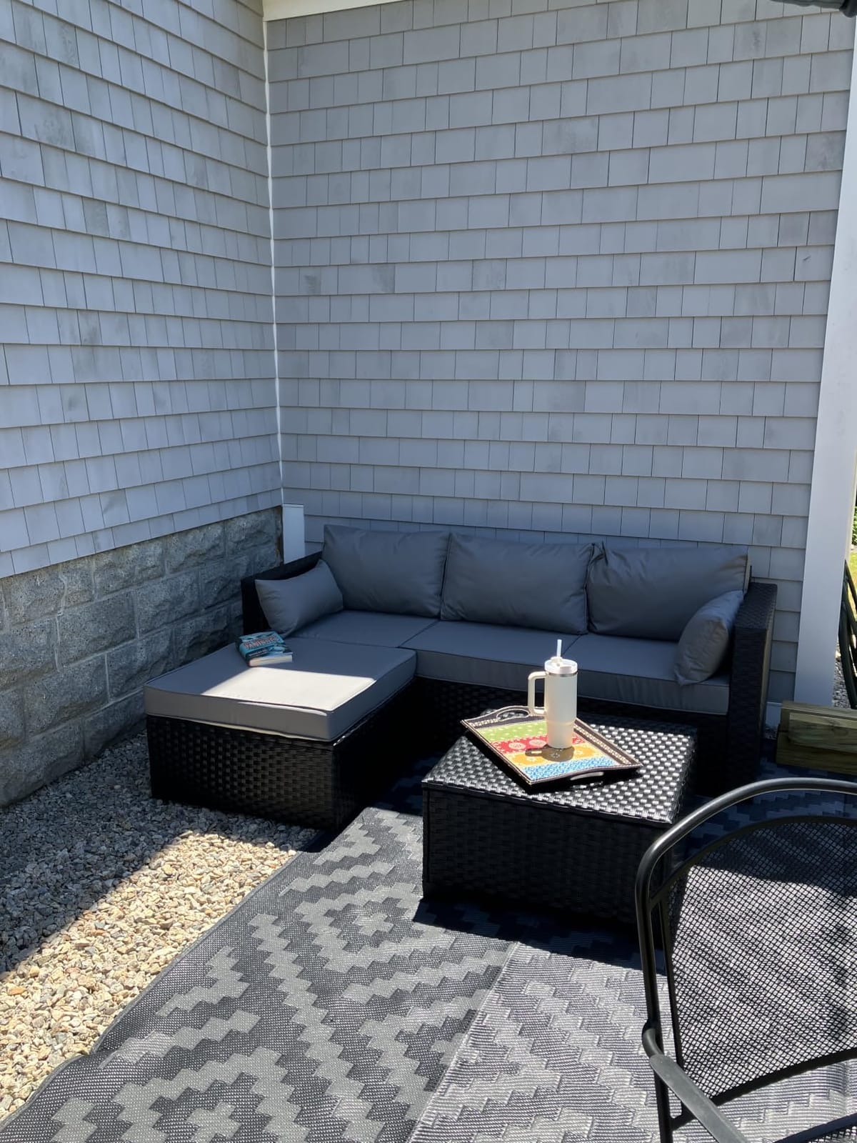 Rattaner Outdoor Furniture Set 3 Pieces Wicker Patio Furniture Outdoor Sectional Patio Couch Outdoor Coffee Table All-Weather Non-Slip Cushions Waterproof Covers, Peacock Blue customer photo 1