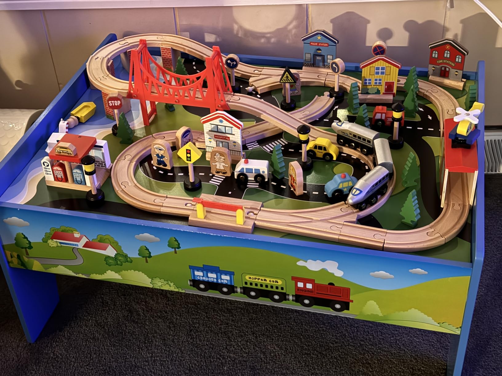 INFANS Train Table, 80 Pieces Wooden Kids Activity Toy Table Playset with Reversible Detachable Tabletop, Tracks, Train, Railway, City, Gift for Toddler Boys Girls Ages 3+ (32.5