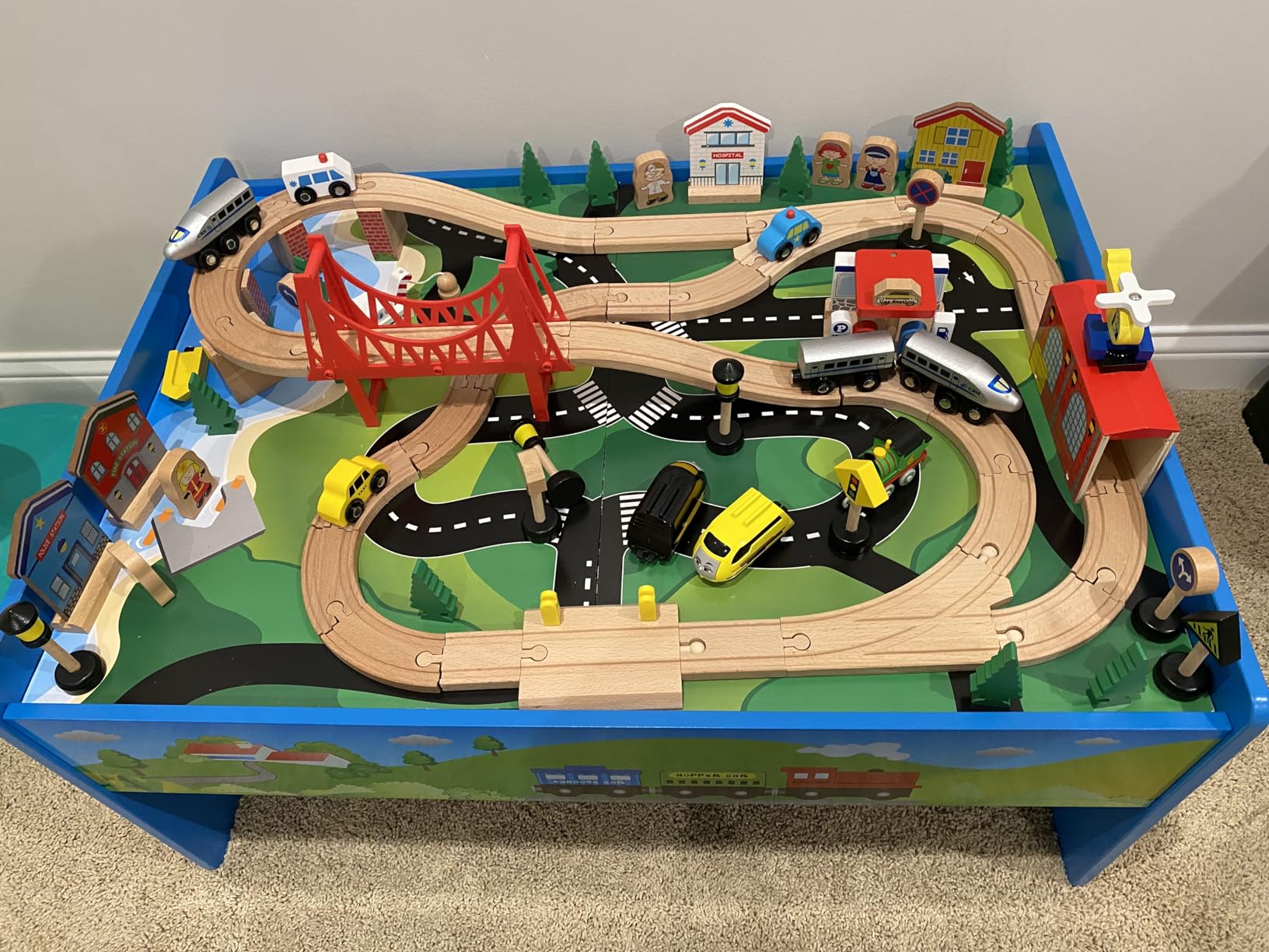 INFANS Train Table, 80 Pieces Wooden Kids Activity Toy Table Playset with Reversible Detachable Tabletop, Tracks, Train, Railway, City, Gift for Toddler Boys Girls Ages 3+ (32.5