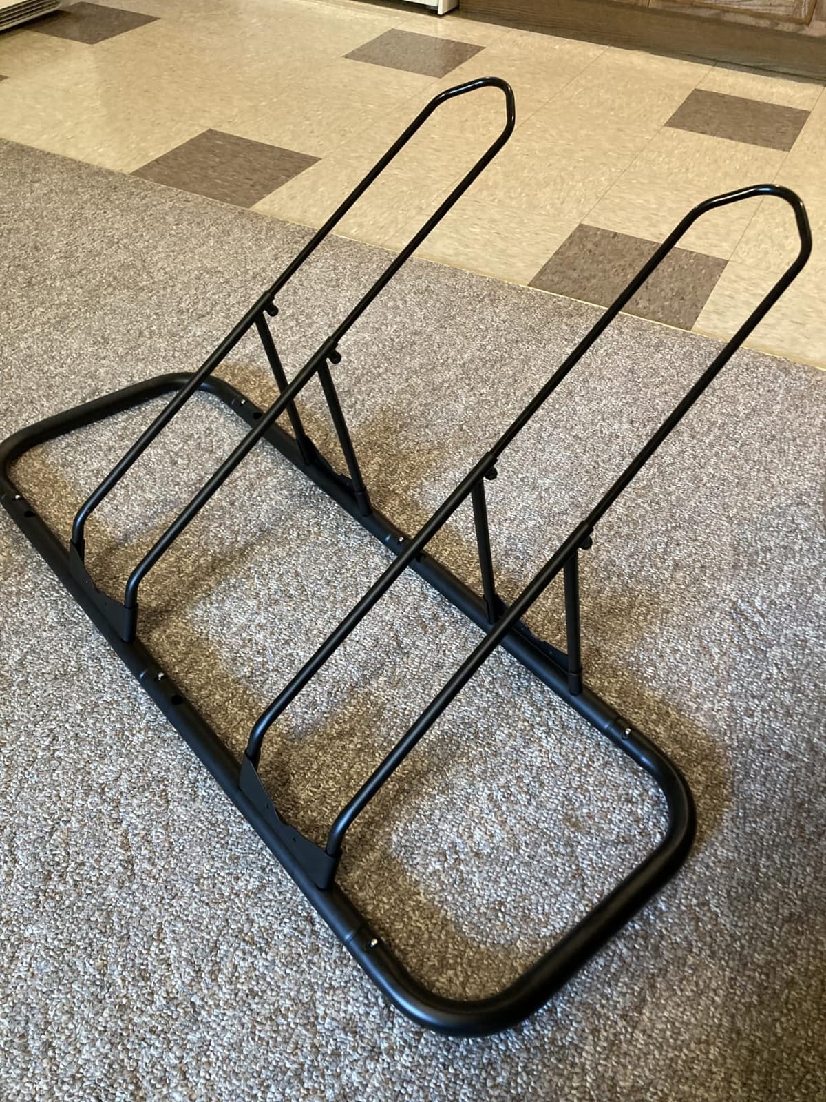 CyclingDeal Bicycle Floor Parking Rack Stand - for Mountain MTB Road Bike - Indoor Home Garage Storage - Adjustable for 3 Fat Bikes customer photo 2