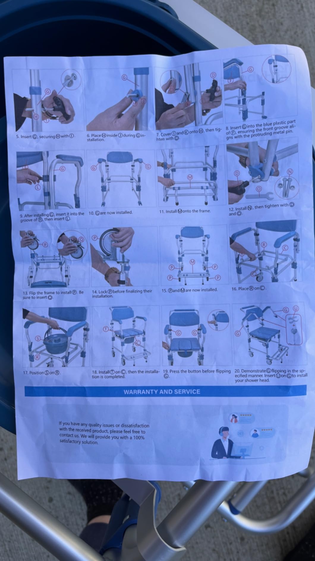 Bedside Commode Wheelchair with Drop Arms & Lockable Casters, Waterproof Aluminum Shower Chair, Anti-Tilt Foldable Footrest, Sponge Padded Seat, 330lbs Weight Capacity, 3 in 1 Bedside Commode Chair customer photo 2