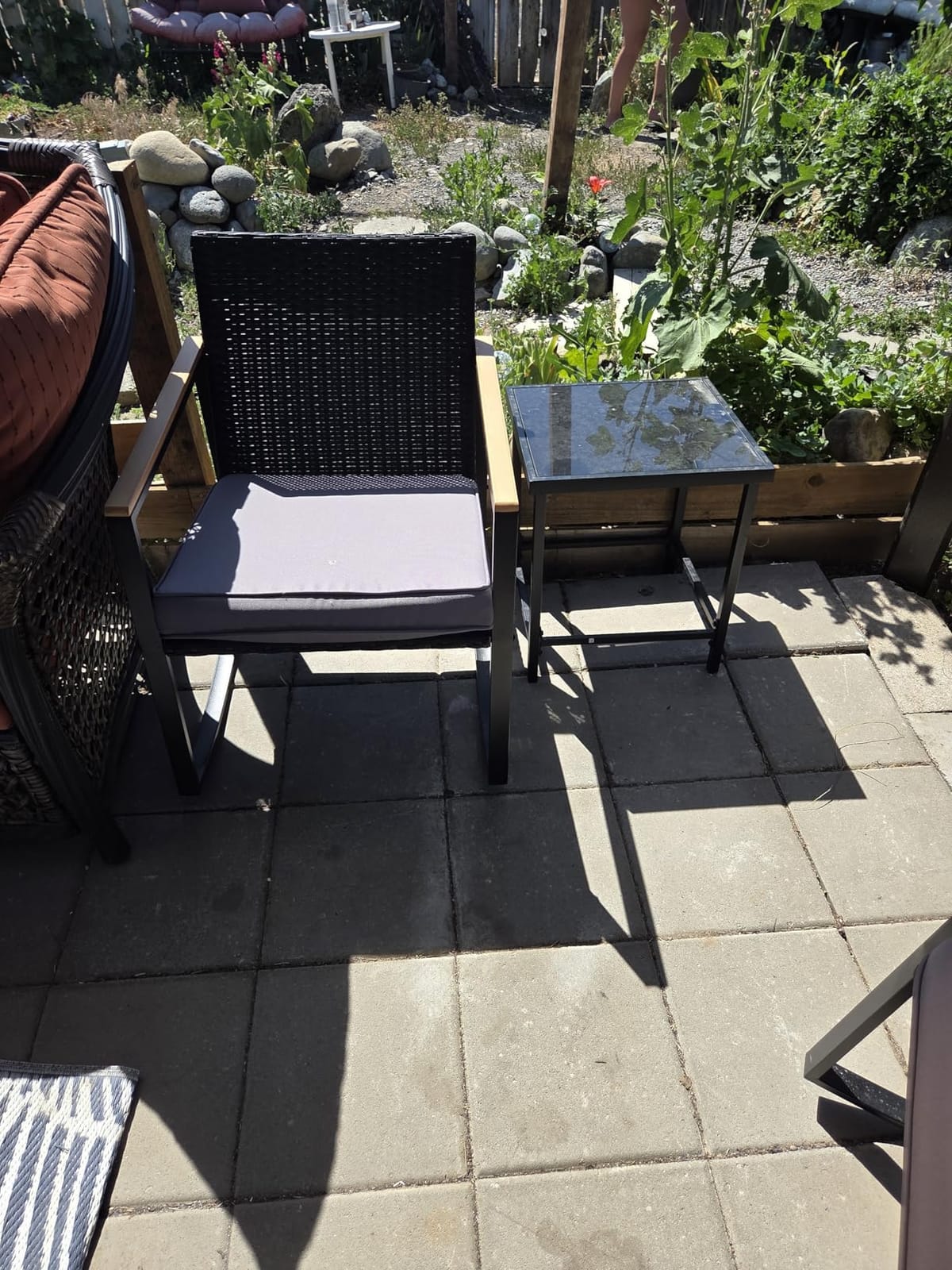 Gizoon 3 Pieces Rocking Patio Bistro Set with Anti-Scald Armrest | Outdoor Patio Wicker Furniture Set with Glass Table and Cushion for Garden, Yard, Porch customer photo 1